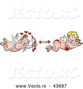 Vector of a Cartoon Cupid Man Chasing and Shooting an Arrow at a Pretty Cupid Girl by LaffToon