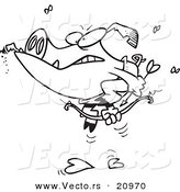 Vector of a Cartoon Cupid Pig Smoking a Cigar - Coloring Page Outline by Toonaday