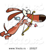 Vector of a Cartoon Cupid Weiner Dog Flying with Love Heart Arrow and Bow by Toonaday