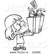 Vector of a Cartoon Cute Girl Holding a Fathers Day Gift - Coloring Page Outline by Toonaday