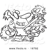 Vector of a Cartoon Dad Horse Playing with His Boys - Outlined Coloring Page by Toonaday