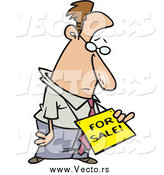 Vector of a Cartoon Depressed Business Man Wearing a for Sale Sign by Toonaday