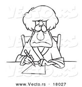Vector of a Cartoon Depressed Woman Writing a Letter - Outlined Coloring Page by Toonaday
