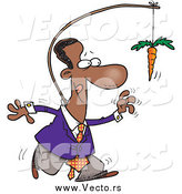 Vector of a Cartoon Determined Black Businessman Chasing After a Carrot on a Stick by Toonaday