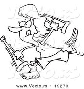 Vector of a Cartoon Determined Woman Running with Crutches - Outlined Coloring Page by Toonaday