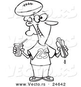 Vector of a Cartoon Diehard Football Fan Woman with Fast Food - Outlined Coloring Page by Toonaday