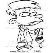 Vector of a Cartoon Disappointed Boy Holding a Tie - Outlined Coloring Page by Toonaday