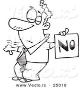 Vector of a Cartoon Displeased Man with a Thumb down Holding a NO Sign - Outlined Coloring Page by Toonaday