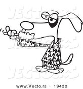 Vector of a Cartoon Dog Brushing His Teeth - Outlined Coloring Page by Toonaday