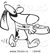 Vector of a Cartoon Dog Carrying a Dish - Outlined Coloring Page by Toonaday