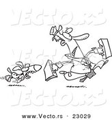 Vector of a Cartoon Dog Chasing a Salesman - Coloring Page Outline by Toonaday