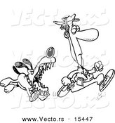 Vector of a Cartoon Dog Chasing an Anaware Runner - Coloring Page Outline by Toonaday