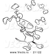 Vector of a Cartoon Dog Juggling Bones - Coloring Page Outline by Toonaday
