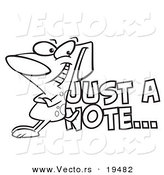 Vector of a Cartoon Dog Leaning Against Just a Note Text - Outlined Coloring Page by Toonaday