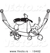 Vector of a Cartoon Dog Lounging on a Hammock - Outlined Coloring Page by Toonaday