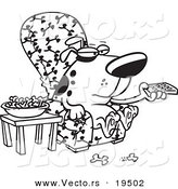 Vector of a Cartoon Dog Munching on Bones and Watching Tv - Outlined Coloring Page by Toonaday