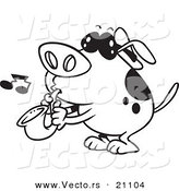 Vector of a Cartoon Dog Playing a Saxophone - Coloring Page Outline by Toonaday