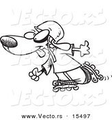 Vector of a Cartoon Dog Roller Blading - Coloring Page Outline by Toonaday