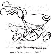 Vector of a Cartoon Dog Running in a Race - Coloring Page Outline by Toonaday