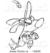 Vector of a Cartoon Dog Running to Catch a Baseball - Outlined Coloring Page Drawing by Toonaday