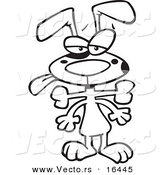 Vector of a Cartoon Dog with a Bone Stuck in His Throat - Outlined Coloring Page Drawing by Toonaday
