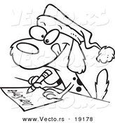 Vector of a Cartoon Dog Writing a Letter to Santa - Outlined Coloring Page by Toonaday