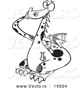Vector of a Cartoon Dragon Plugging His Mouth - Outlined Coloring Page by Toonaday