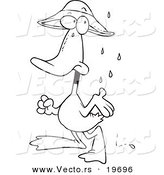 Vector of a Cartoon Duck in the Rain - Outlined Coloring Page by Toonaday