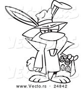 Vector of a Cartoon Easter Bunny Dealing Eggs - Outlined Coloring Page by Toonaday
