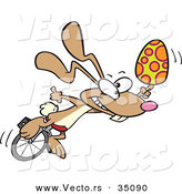 Vector of a Cartoon Easter Bunny Delivering a Painted Egg on a Unicycle by Toonaday