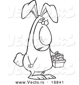 Vector of a Cartoon Easter Bunny Man Carrying a Basket - Coloring Page Outline by Toonaday