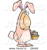 Vector of a Cartoon Easter Bunny Man Carrying a Basket Full of Painted Eggs by Toonaday