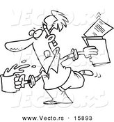 Vector of a Cartoon Editor Running with Coffee and Documents - Outlined Coloring Page Drawing by Toonaday