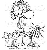 Vector of a Cartoon Electrician Being Electrocuted - Outlined Coloring Page Drawing by Toonaday
