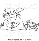 Vector of a Cartoon Elephant Sitting on a Man's Chest - Coloring Page Outline by Toonaday