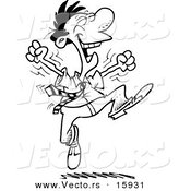 Vector of a Cartoon Energetic Businessman Jumping - Outlined Coloring Page Drawing by Toonaday