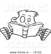 Vector of a Cartoon Enthralled Boy Reading a Book - Outlined Coloring Page Drawing by Toonaday