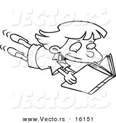 Vector of a Cartoon Enthralled Girl Reading a Book - Outlined Coloring Page Drawing by Toonaday