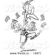 Vector of a Cartoon Excited Businessman Holding Cash - Outlined Coloring Page by Toonaday