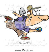 Vector of a Cartoon Excited White Man Geocaching with a GPS Device by Toonaday