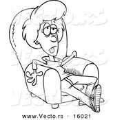 Vector of a Cartoon Exhausted Girl Sitting in an Arm Chair - Outlined Coloring Page Drawing by Toonaday