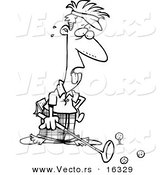 Vector of a Cartoon Exhausted Male Golfer - Outlined Coloring Page Drawing by Toonaday