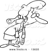 Vector of a Cartoon Exhausted Wind up Businesswoman - Coloring Page Outline by Toonaday