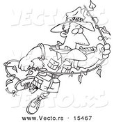 Vector of a Cartoon Explorer Man Swinging on a Vine - Coloring Page Outline by Toonaday