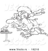 Vector of a Cartoon Family Diving for a Ringing Phone - Outlined Coloring Page by Toonaday