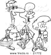 Vector of a Cartoon Family Going on a Picnic - Outlined Coloring Page by Toonaday