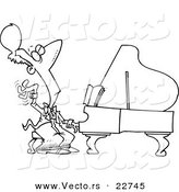 Vector of a Cartoon Fancy Pianist - Coloring Page Outline by Toonaday
