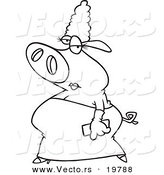 Vector of a Cartoon Fancy Pig in a Dress - Outlined Coloring Page by Toonaday