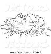 Vector of a Cartoon Fat Man Doing a Belly Flop - Coloring Page Outline by Toonaday