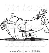 Vector of a Cartoon Fat Man Doing Pushups - Coloring Page Outline by Toonaday